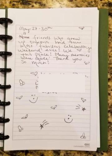 a piece of paper with handwriting on it at Cedar Ridge Retreat Lake Almanor in Lake Almanor