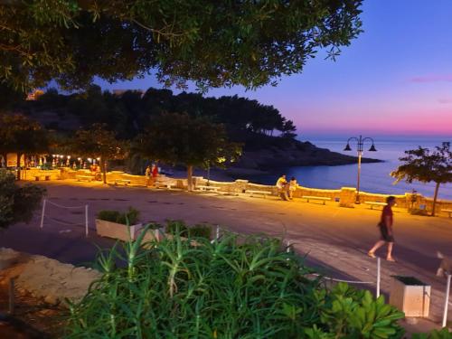 a person walking on a beach at dusk at Casa Baia Tramonto in Patù