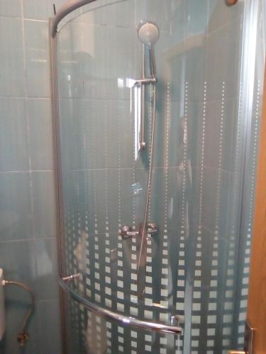 a shower with a glass door in a bathroom at Apartment Flores centre in Novalja