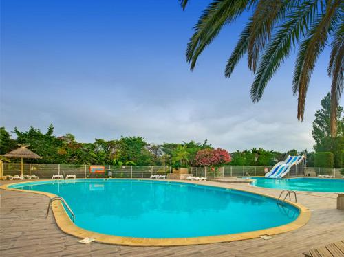 een groot zwembad met een glijbaan in een resort bij mobil home "AMBRE" 6p, CLIM&TV in Vic-la-Gardiole