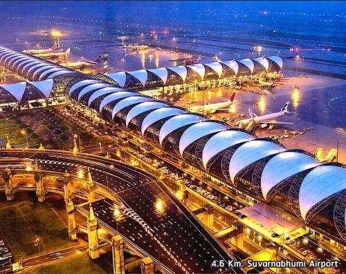 an aerial view of an airport at night at Divalux Resort & Spa Bangkok, Suvarnabhumi Airport-Free Shuttle in Lat Krabang