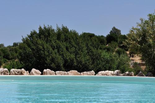a body of water with rocks and trees in the background at AGRITURISMO Masseria Spetterrata in Cisternino