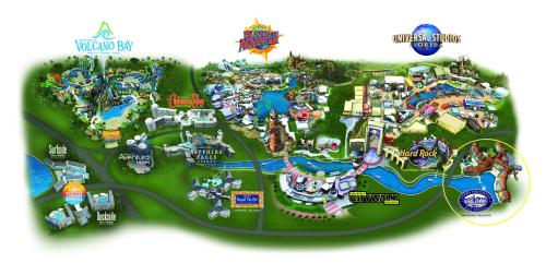 a map of a water park at a theme park at Universal's Loews Portofino Bay Hotel in Orlando