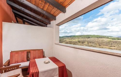 a room with a table and chairs and a large window at Apartments and Rooms Laura in Pazin