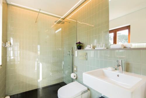 a bathroom with a toilet and a sink and a shower at Quinta das Pedras in Sintra