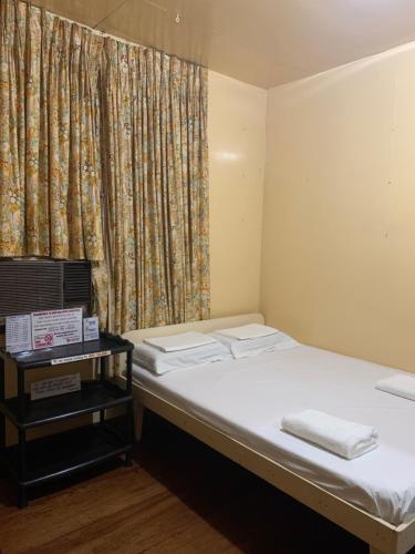 a bed in a room with a curtain at First Baby Bytes Guest House in Siquijor