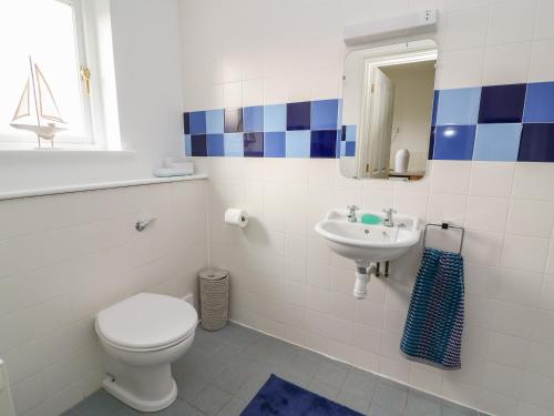 a bathroom with a toilet and a sink at Craigluscar in Newport Pembrokeshire