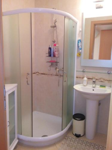 a bathroom with a shower and a sink at Apartman Ćeran in Herceg-Novi