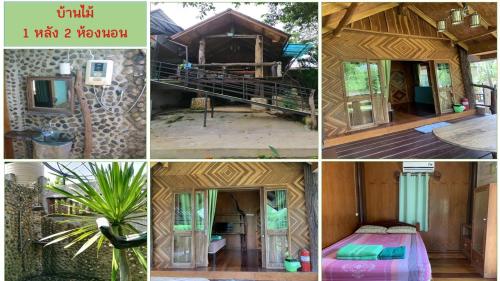 uma colagem de fotos de um quarto numa casa na árvore em Pana and River Homestay Kang Krachan em Kaeng Krachan