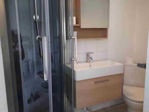 Savigny-LévescaultにあるLe Cortoのバスルーム(シャワー、洗面台、トイレ付)
