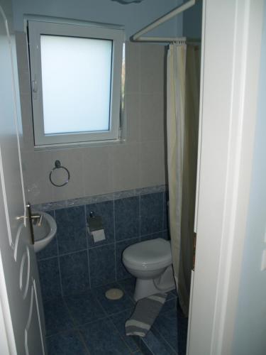 a small bathroom with a toilet and a window at Villa Verde Apart-Hotel in Nea Makri