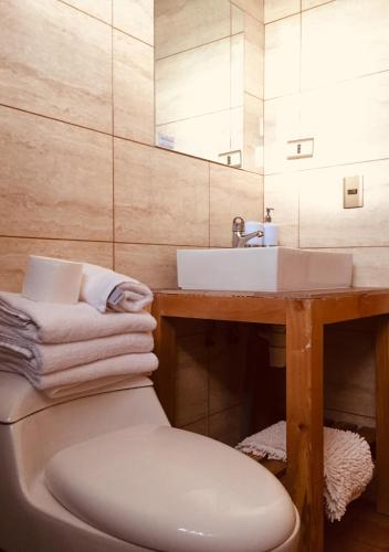 a bathroom with a toilet and a sink at Sol del Desierto in Chíuchíu
