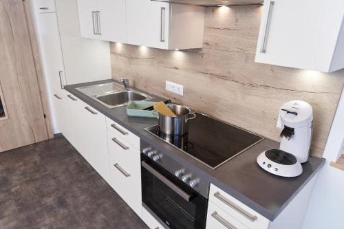a kitchen with a sink and a stove top oven at Apart Anemone in Niederthai
