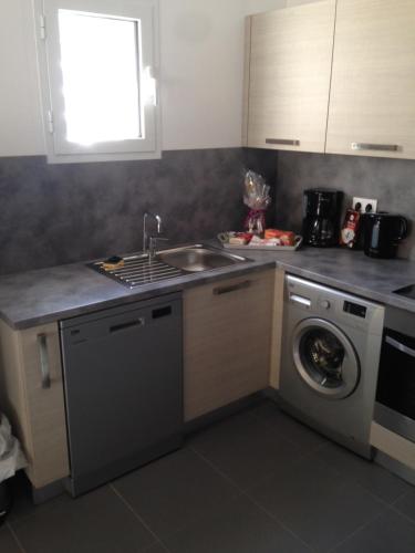 une cuisine avec un évier et une machine à laver dans l'établissement VILLAS MATTEU, à Galéria