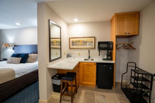 a hotel room with a sink and a bed at Byrncliff Golf Resort in Varysburg