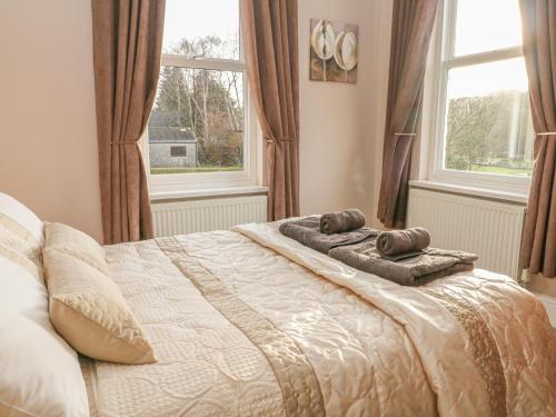 Brinks View Cottage في هوب: غرفة نوم عليها سرير ووسادتين