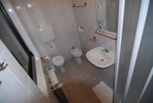 a small bathroom with a toilet and a sink at Albergo Alla Valle di Banne in Trieste