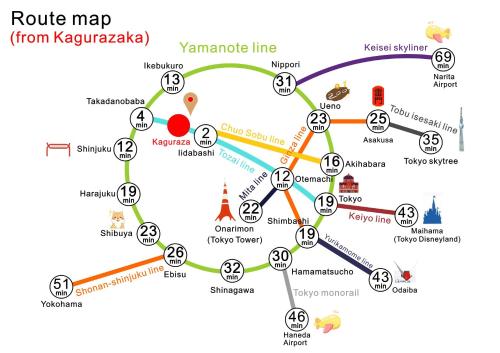 a map of kazakhstan with landmarks and attractions at nestay inn tokyo kagurazaka in Tokyo