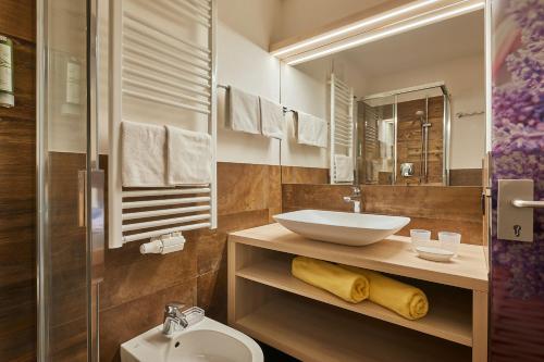 a bathroom with a sink and a toilet at Alpin Relais B&B Villa Melisse in Colfosco