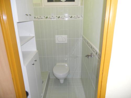uma pequena casa de banho com WC num quarto em Apartmán Seč em Sec