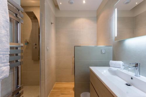 a bathroom with a sink and a shower at Les chambres du domaine in Eguisheim
