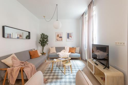 a living room with a couch and a tv at Bilbao Park by Aston Rentals in Bilbao