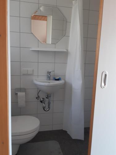 ein Badezimmer mit Toilette und Waschbecken in der Unterkunft Appartement Ingrid in Lochau