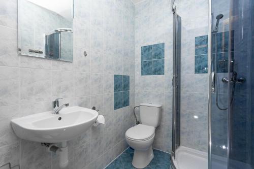 a bathroom with a toilet and a sink and a shower at Goralturist in Ždiar