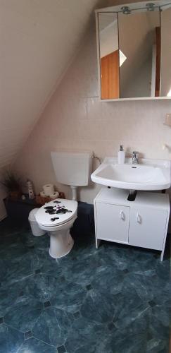 a bathroom with a toilet and a sink at Ferienwohnung Leopold-Risch in Ralswiek