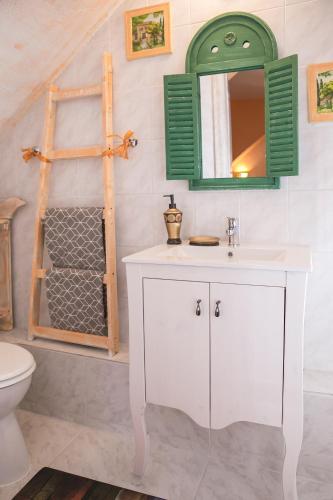 a bathroom with a white sink and a mirror at Green Park Villa in Eger