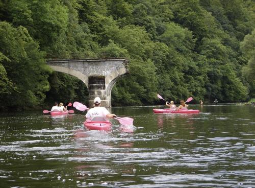 a group of people in kayaks on a river at La Chênaie in Vresse-sur-Semois