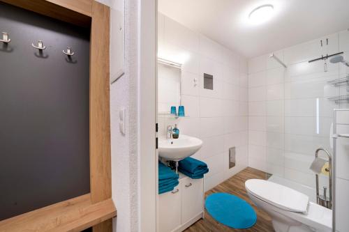 ein Bad mit einem Waschbecken und einem WC in der Unterkunft Marinas Ferienwohnungen in Vordernberg