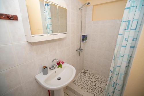 a bathroom with a sink and a shower at BORA BORA HOLIDAY'S LODGE in Bora Bora