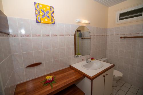 a bathroom with a sink and a toilet and a mirror at BORA BORA HOLIDAY'S LODGE in Bora Bora
