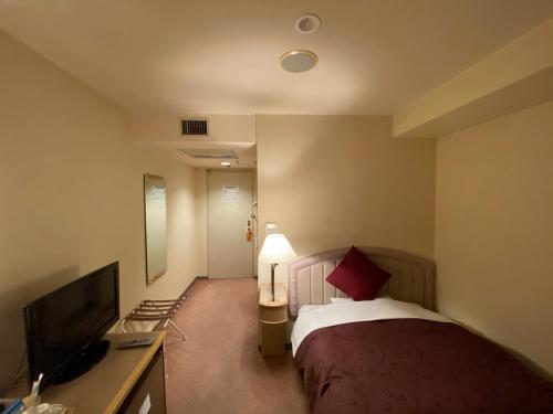 une chambre d'hôtel avec un lit et une télévision dans l'établissement Koriyama View Hotel, à Koriyama