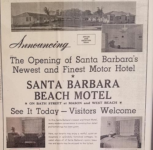 an old advertisement for a santa barbara motel at Marina Beach Motel in Santa Barbara