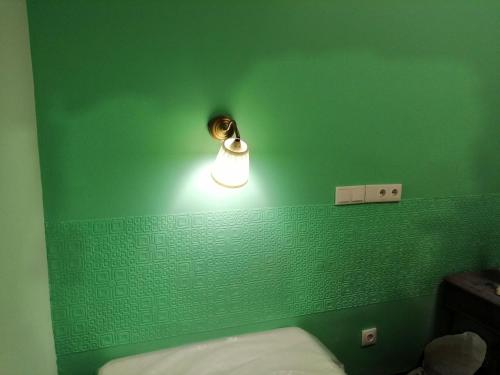 洛里什的住宿－Plena Vita RESIDENCE，绿色客房,在绿色的墙上拥有光线