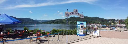a sign for a playground next to a body of water at Maritim Titisee Hotel in Titisee-Neustadt