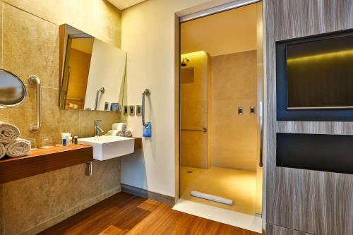 a bathroom with a sink and a shower at Radisson Vila Olimpia Sao Paulo in Sao Paulo