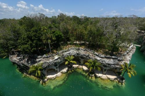 an aerial view of an island in the water at Hotel Xcaret Mexico All Parks All Fun Inclusive in Playa del Carmen