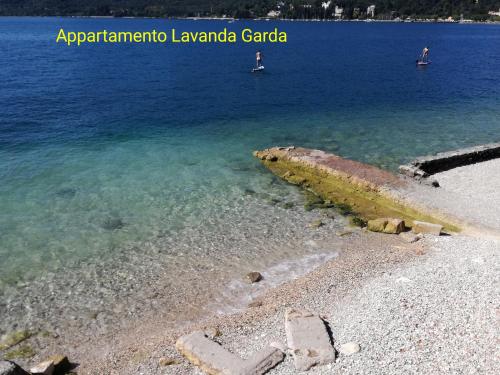 a view of a body of water with a pier at Appartamento Lavanda Garda in Garda