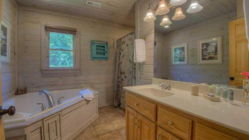 a bathroom with a tub and a sink and a shower at Come On Inn in Blue Ridge