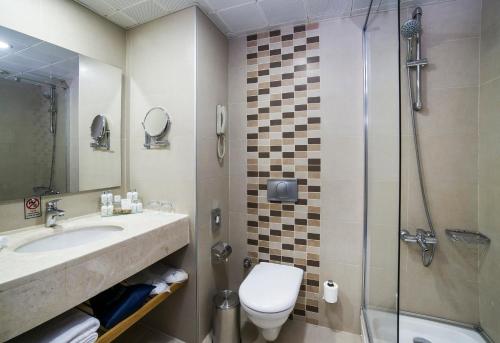 a bathroom with a toilet and a sink and a shower at Radisson Hotel President Old Town Istanbul in Istanbul