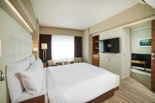 a hotel room with a bed and a television at Radisson Hotel President Old Town Istanbul in Istanbul