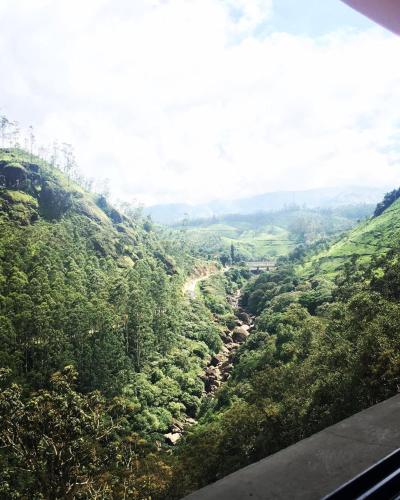 a view of a valley from a bus at Abad Copper Castle Resort in Munnar