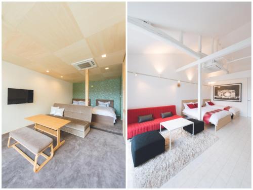two views of a hotel room and a bedroom at ゲストスイート福菊 in Kyoto