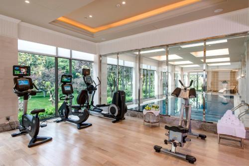 a gym with treadmills and exercise equipment in a room at Sofitel Legend People's Grand Hotel Xi'an in Xi'an