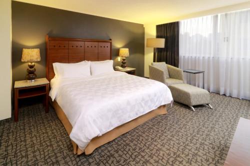 a hotel room with a large bed and a chair at Holiday Inn Mexico City - Trade Center by IHG in Mexico City