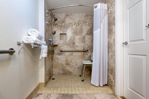 a bathroom with a shower with a shower curtain at Holiday Inn Fort Lauderdale Airport, an IHG Hotel in Hollywood