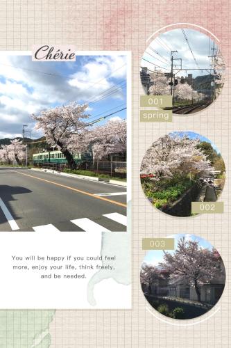 a collage of pictures of cherry trees and a street at GuestHouse MISAKI 一棟貸切駐車場2台最寄駅はJR石山駅瀬田南郷ゴルフ場近し琵琶湖京都宇治奈良大阪の観光は便利です in Otsu